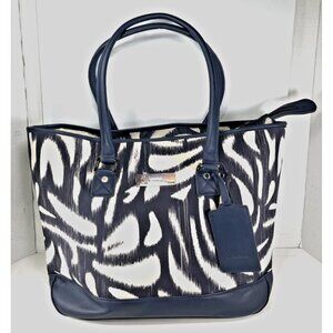 Calvin Klein Blue and White Geometric Print Lightweight Zip Synthetic XL Tote